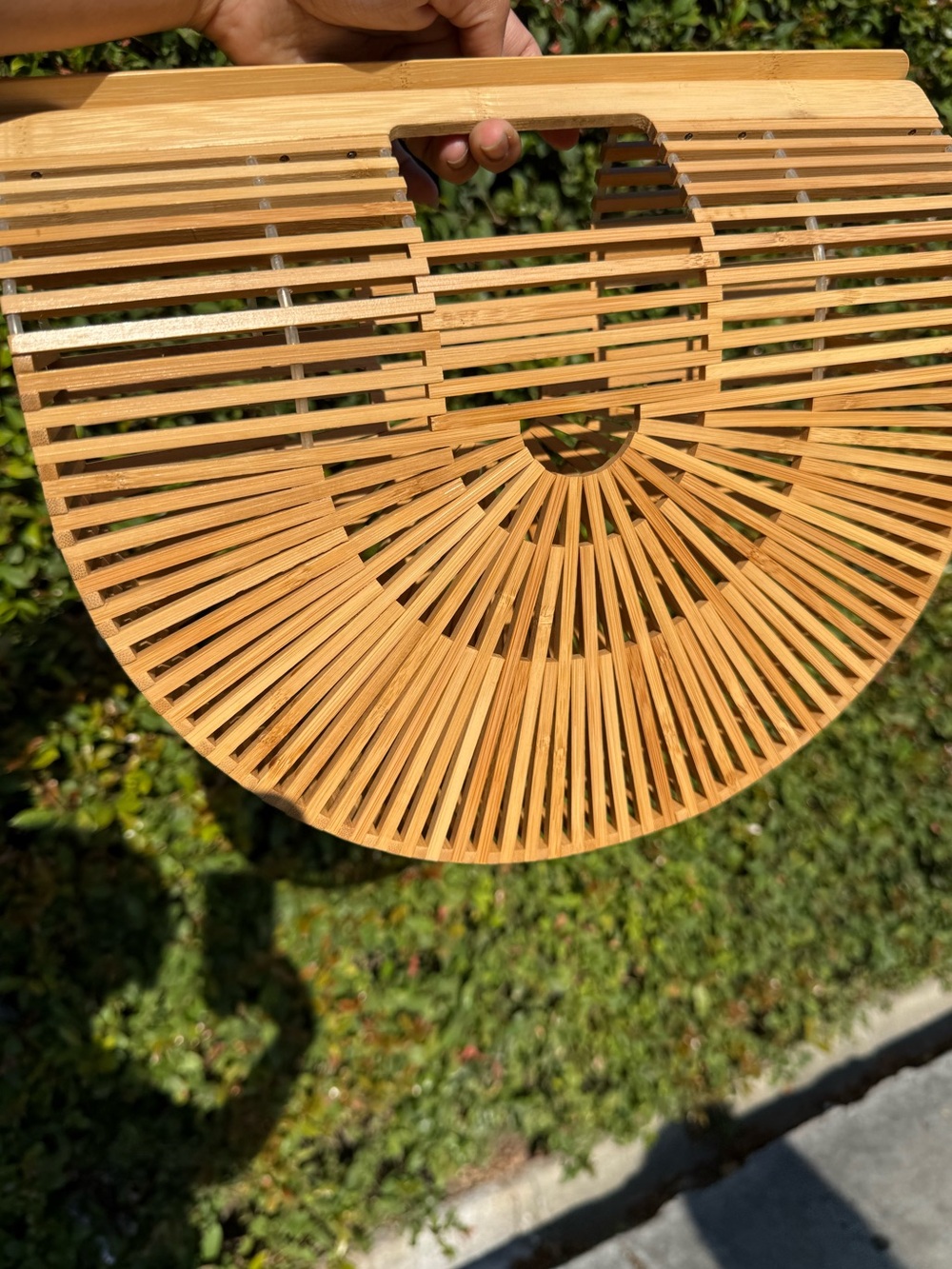 Natural Bamboo Half-Moon Handbag - Tan